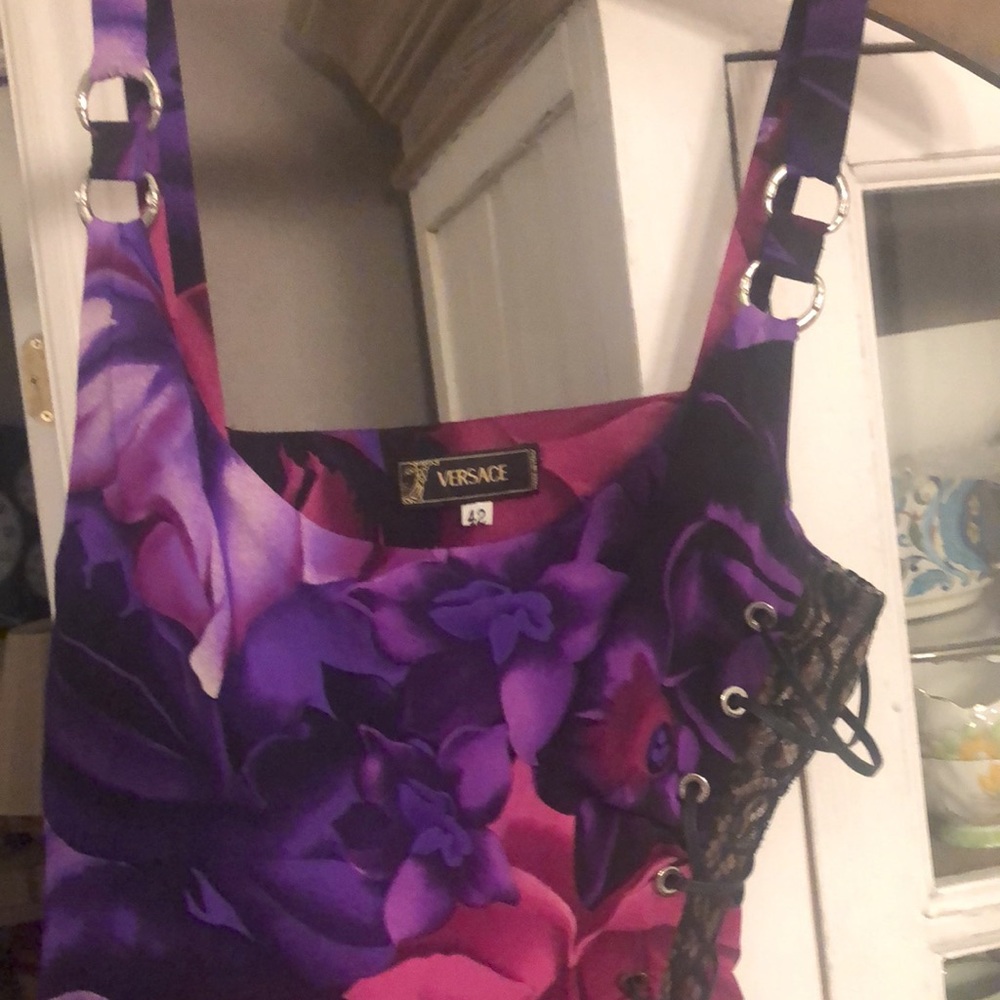 Versace vintage Purple and Magenta Floral Bodycon Dress - Picture 3 of 5